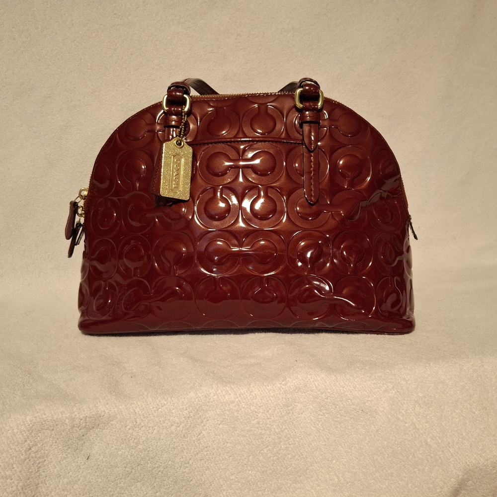 Coach Patent Leather Dome Satchel in Cherry Red with Gold Hardware